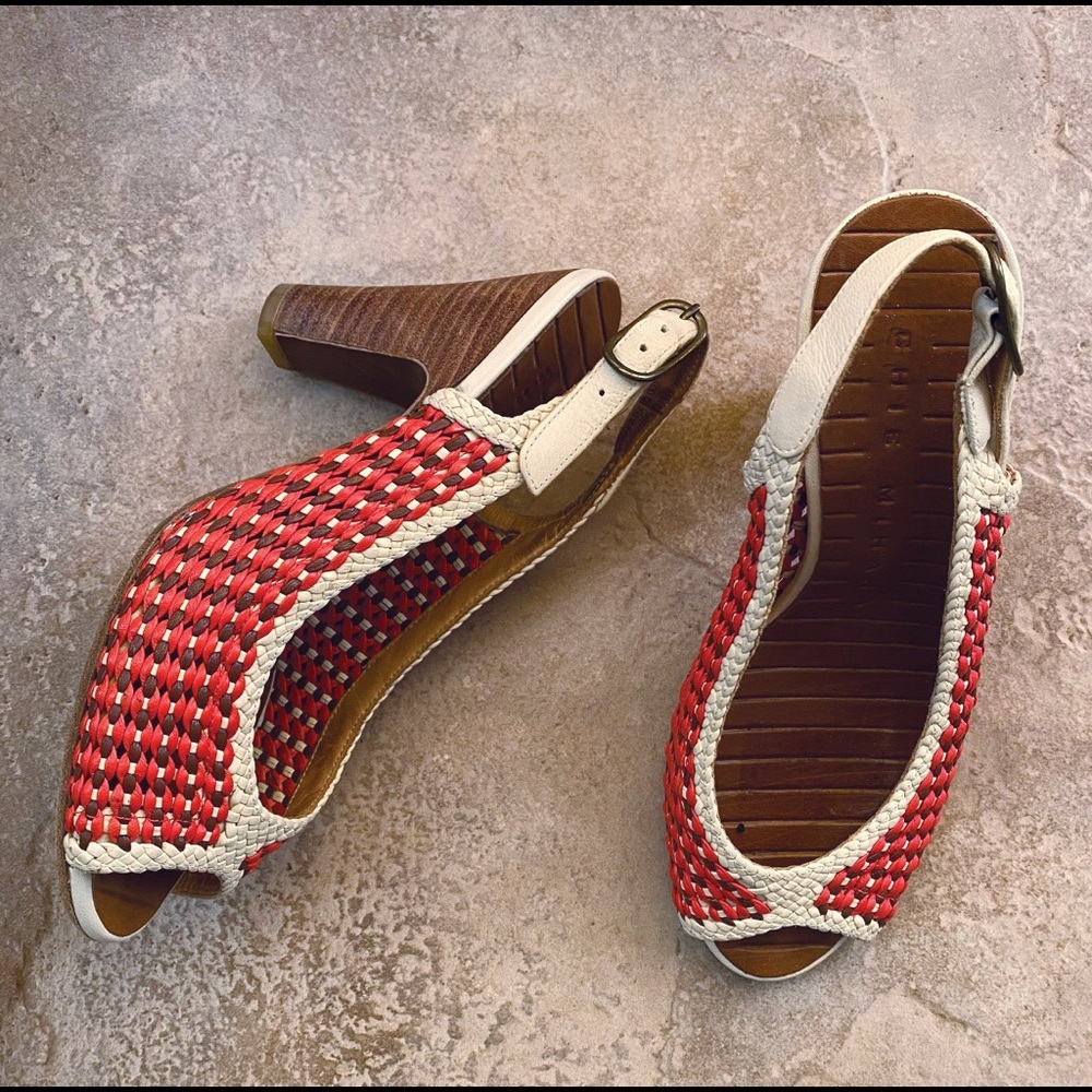 Chie Mihara Woven Leather Slingback Peep-toe Red vintage/pinup Heels